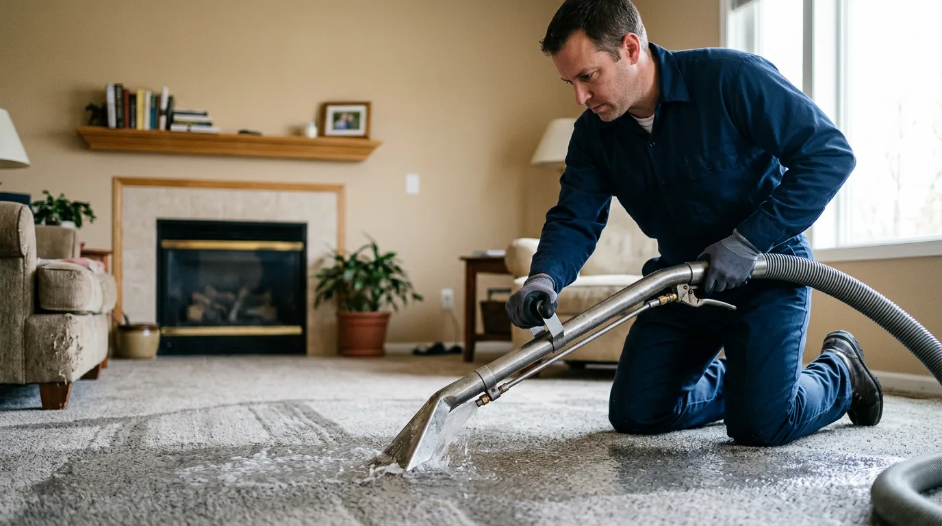 Water damage restoration technician working near Bailey, NC